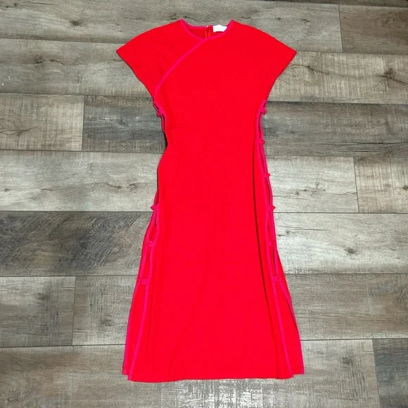 Marcia Tchikiboum side split red midi dress - Picture 2 of 8